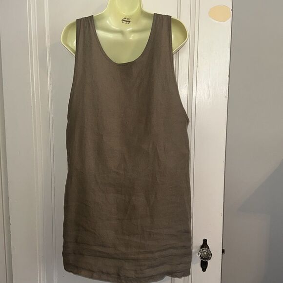 Vintage 80s/90s What’s Up tan/brown linen tank dress with large front pockets - Picture 6 of 8